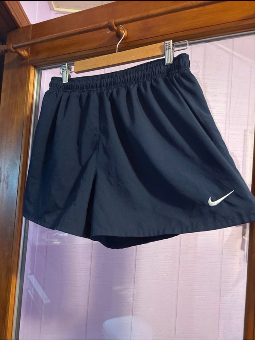 Nike Women's Navy Athletic Shorts with White Swoosh